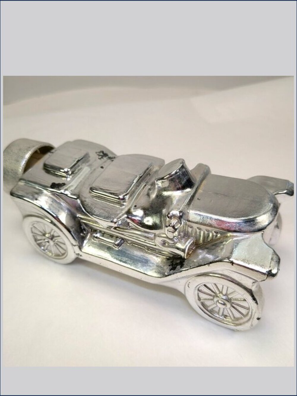 Vintage 1978 Avon Stanley Steamer Silver Glass Decanter Aftershave Bottle EMPTY